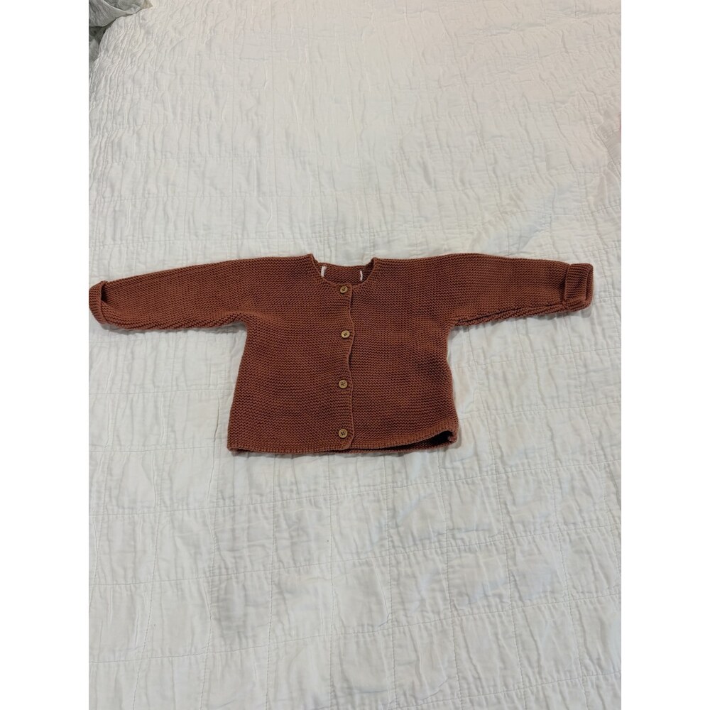 Handmade Knit Baby Cardigan Rust Terracotta Button Front Sweater